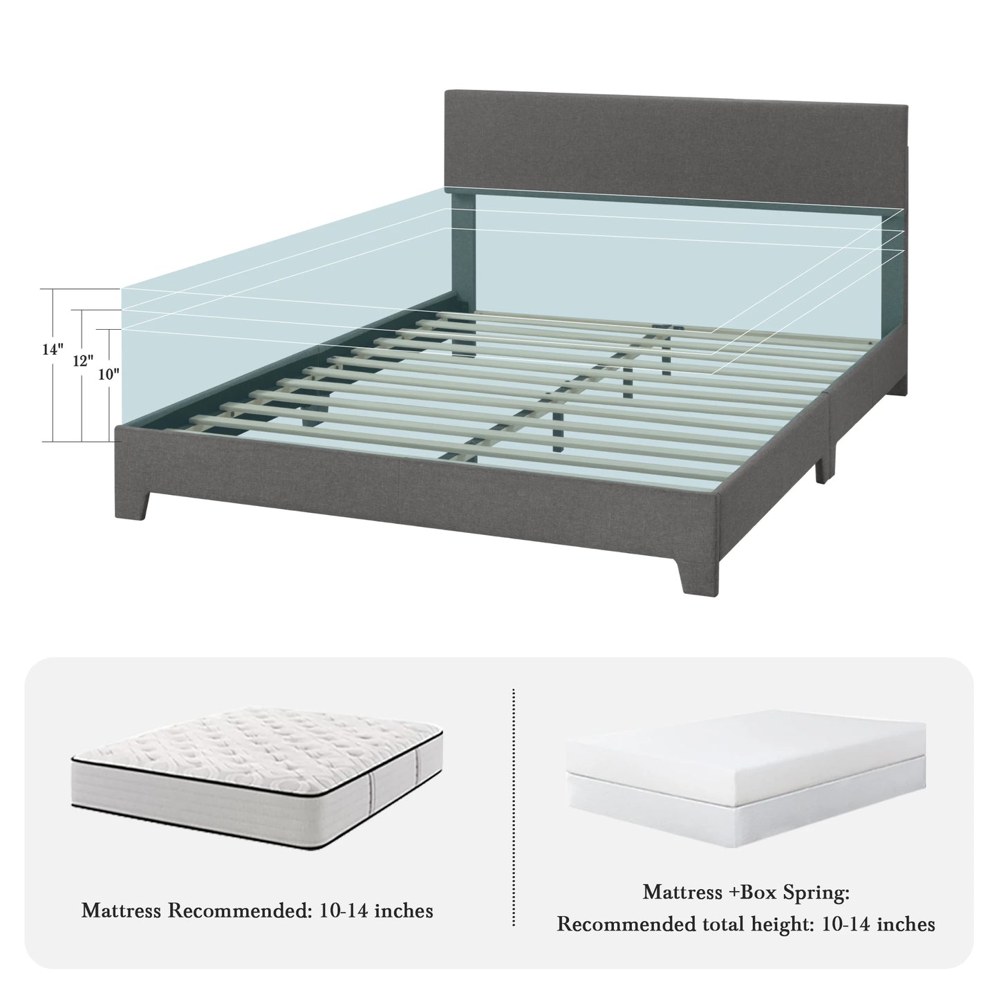HOOMIC Upholstered Bed Frame With Adjustable Headboard And Linen Fabric