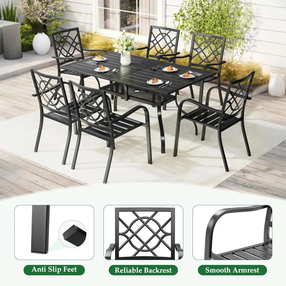 NBVCX Patio Dining Set With Rectangle Table And Umbrella Hole Stackable Chairs