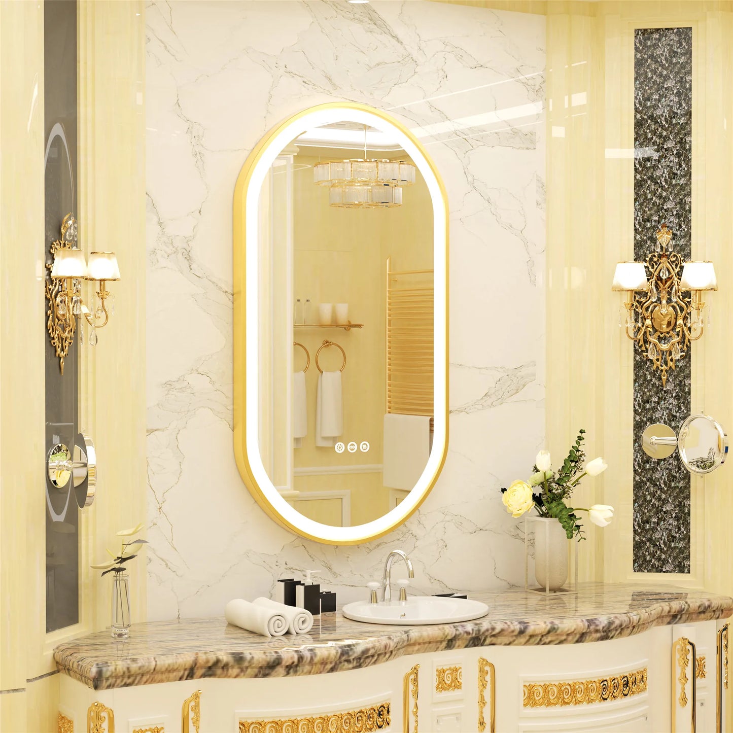 Wisfor Large LED Oval Bathroom Mirror With Dimmable Light