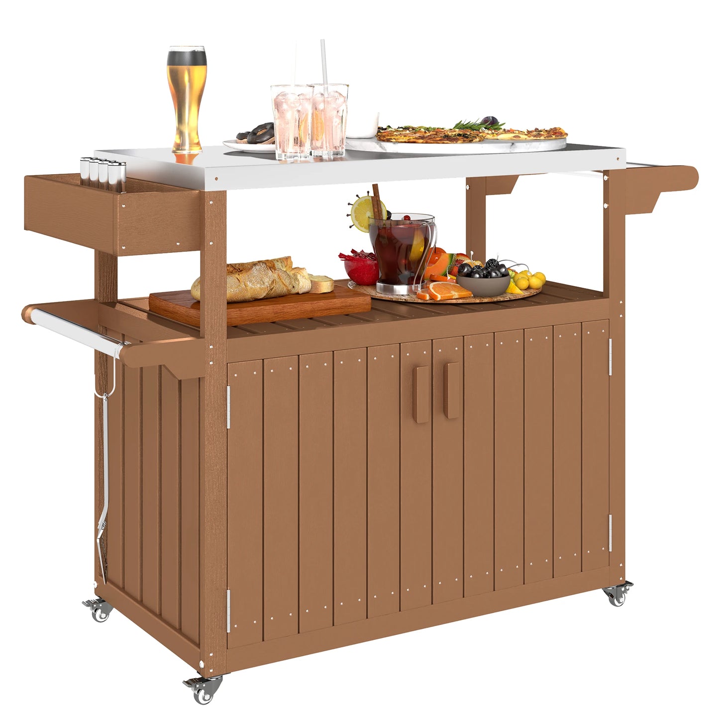 Outdoor Bar Cart With Storage HDPE Outdoor Kitchen Cart
