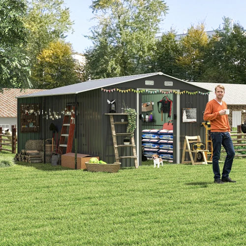 Outdoor Metal Storage Shed With Lockable Door And Chicken Coop