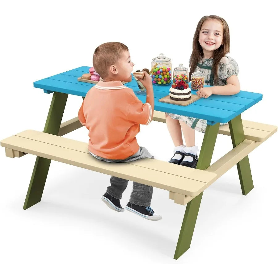 XIUWO Kids Picnic Table Set With Benches For Outdoor Use