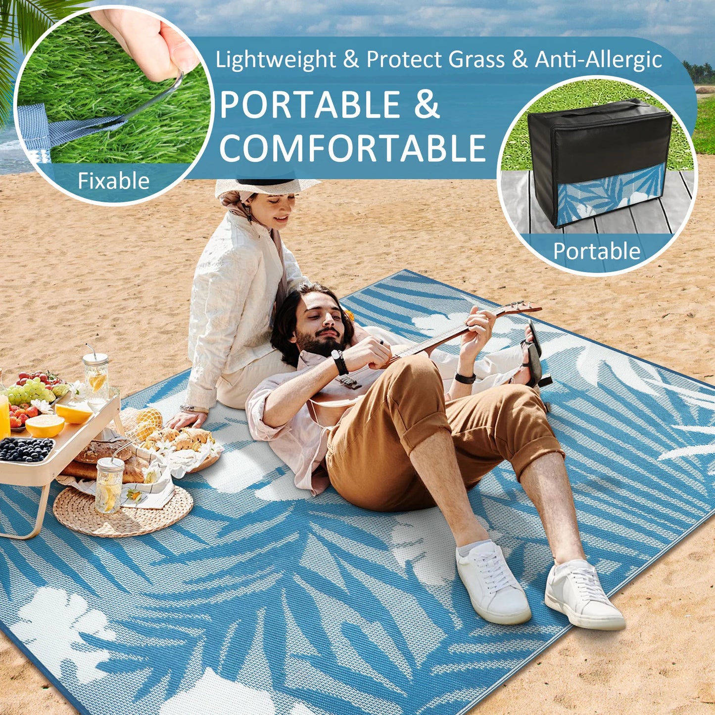 Outdoor Rug Waterproof Recycled Plastic Polypropylene For Patio Deck Camping