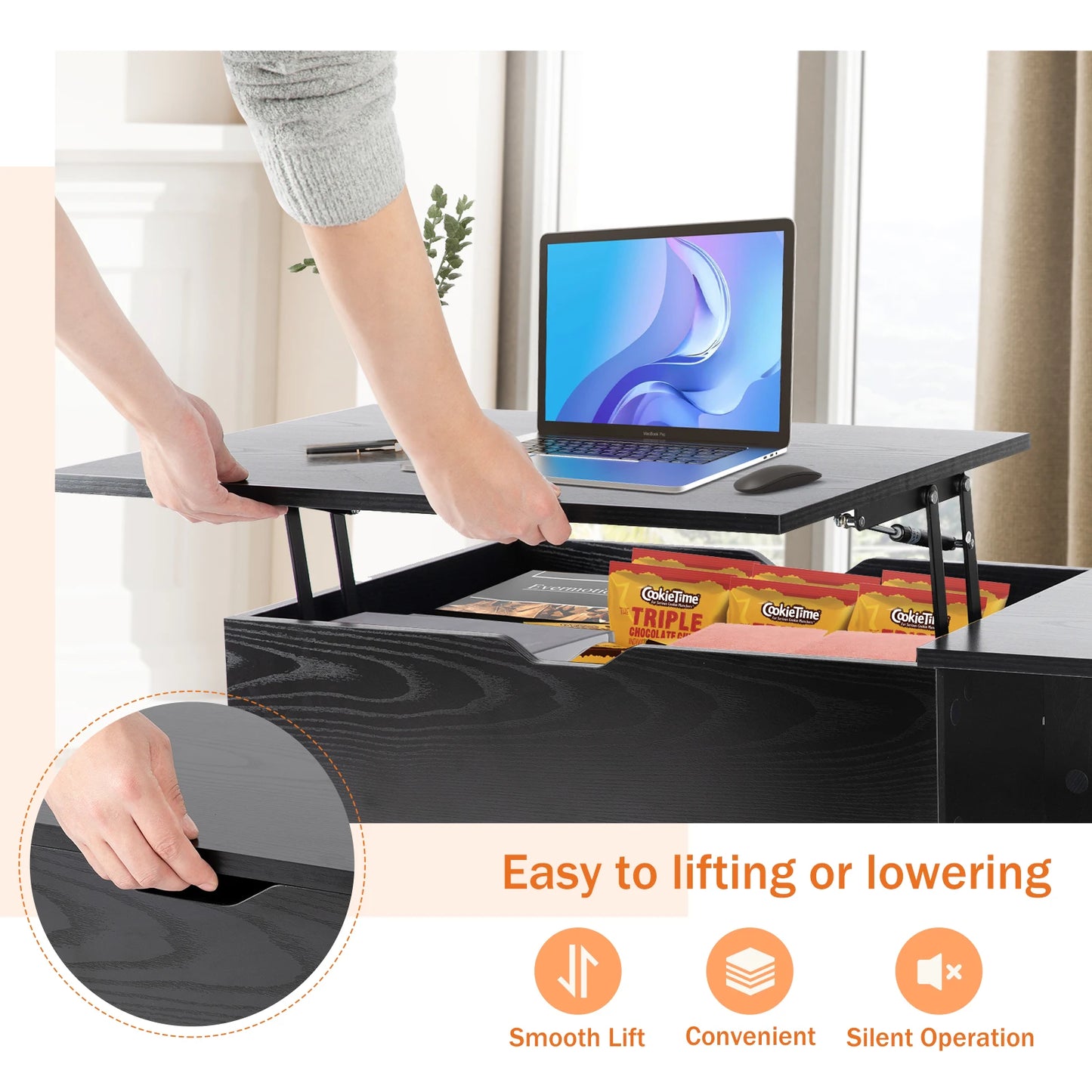 JHK Lift Top Coffee Table With Storage Adjustable Living Room Table