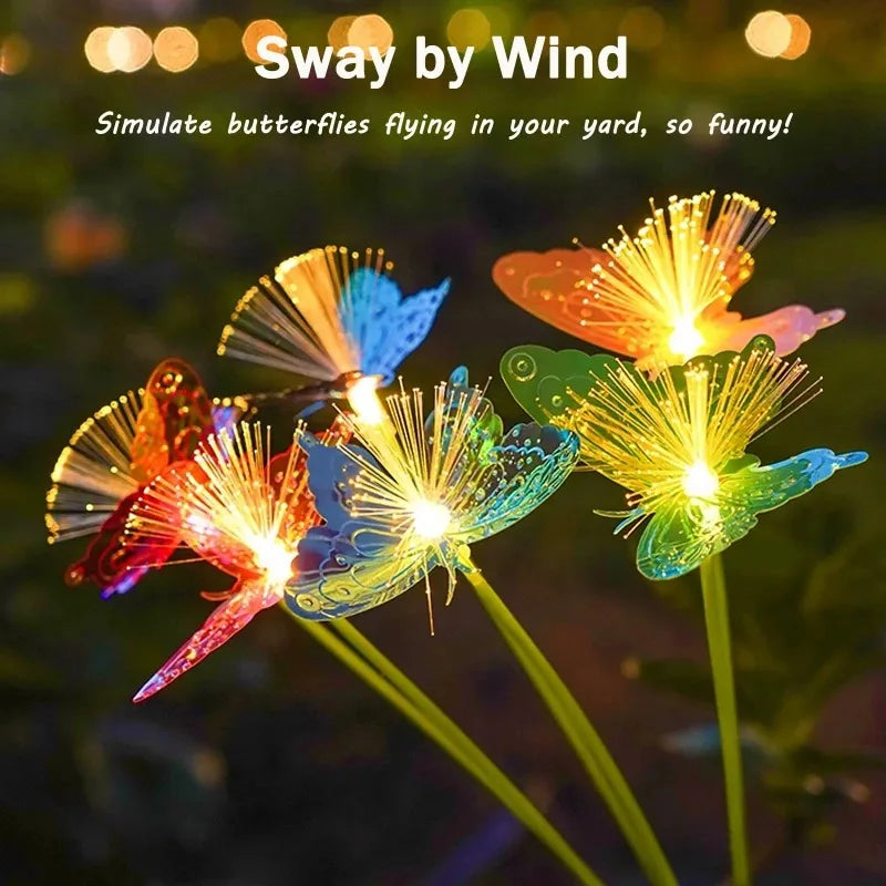 Solar Powered Butterfly Fiber Optic Garden Stake Light Outdoor Decor