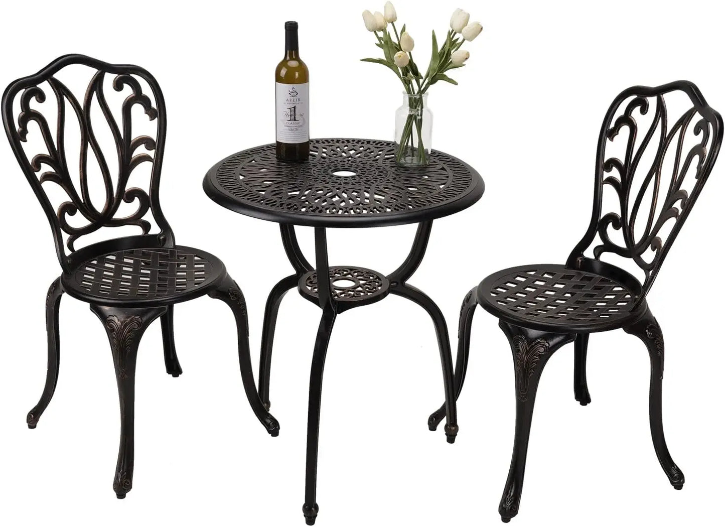 3-Piece Patio Bistro Furniture Set With Cast Aluminum Table
