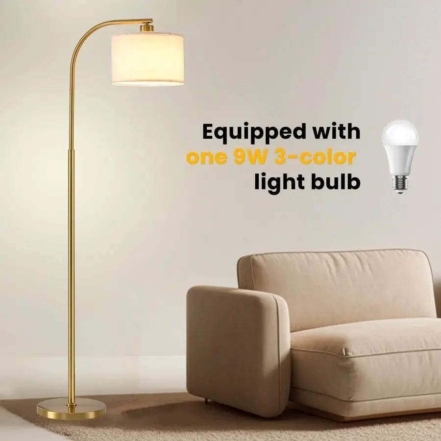 Floor Lamp for Living Room,65 Modern Standing Lamps with 9W LED Bulb,Elegant Floor Light with Fabric Shade,Gold Tall Lamp for Be