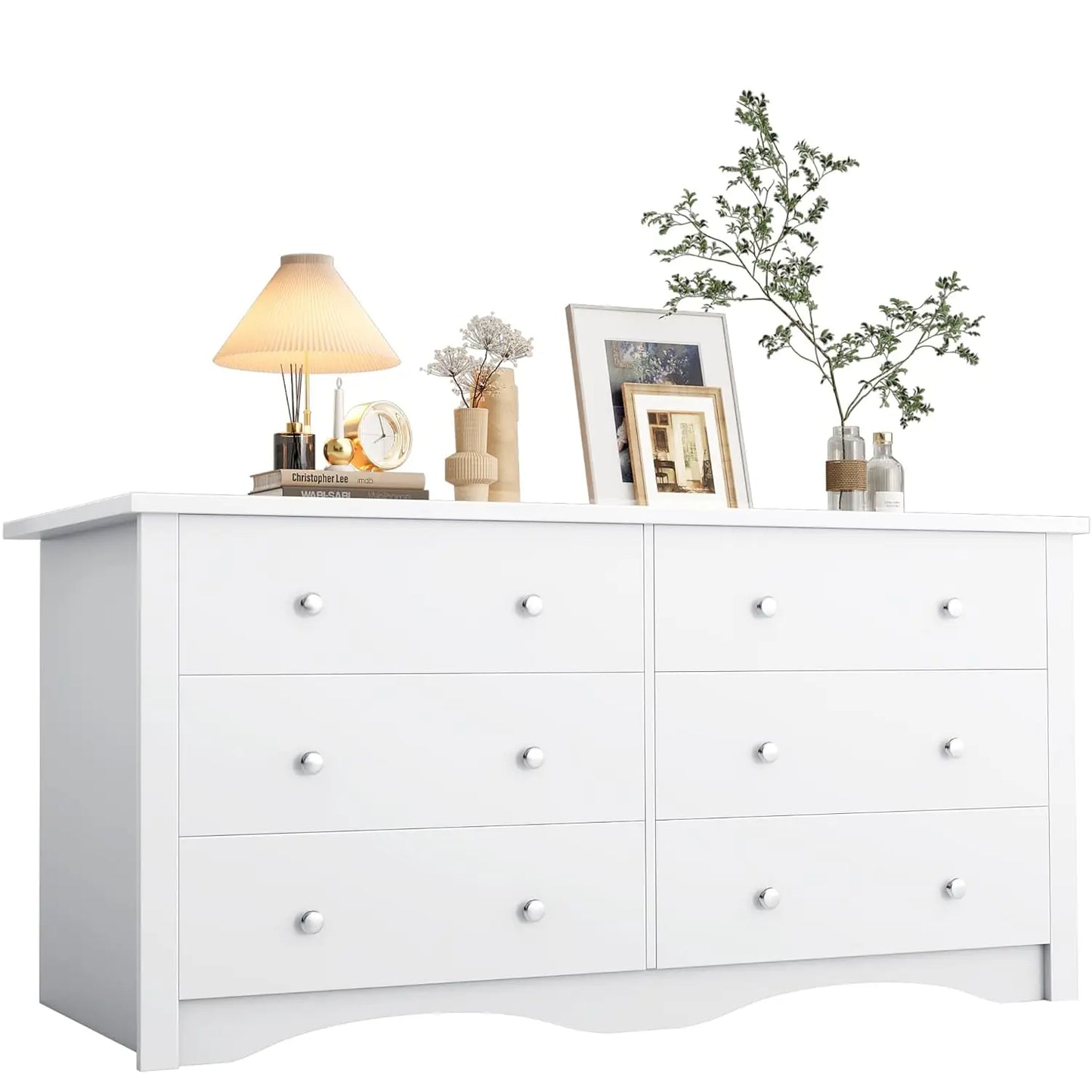 Six-Drawer Wood Dresser for Bedroom and Living Spaces