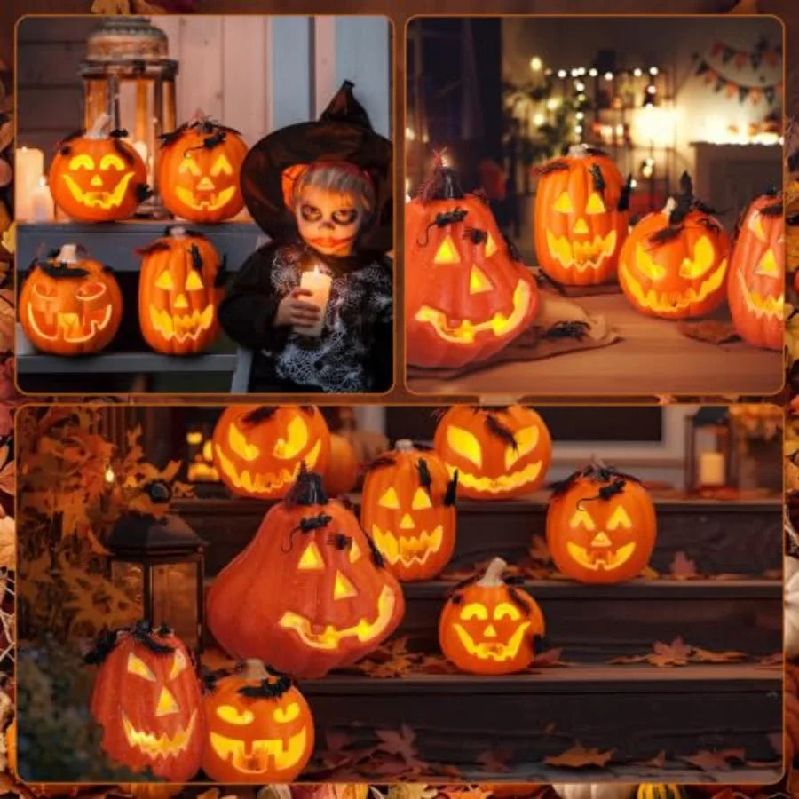Halloween Pumpkin Lanterns With LED Glow Effect And Insect Decor
