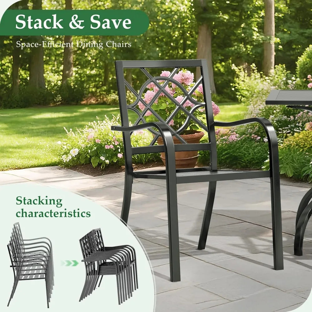 NBVCX Patio Dining Set With Rectangle Table And Umbrella Hole Stackable Chairs