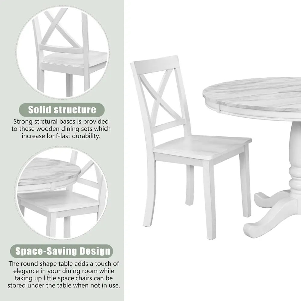 Round Dining Set for 5 with Marble Table and Chairs