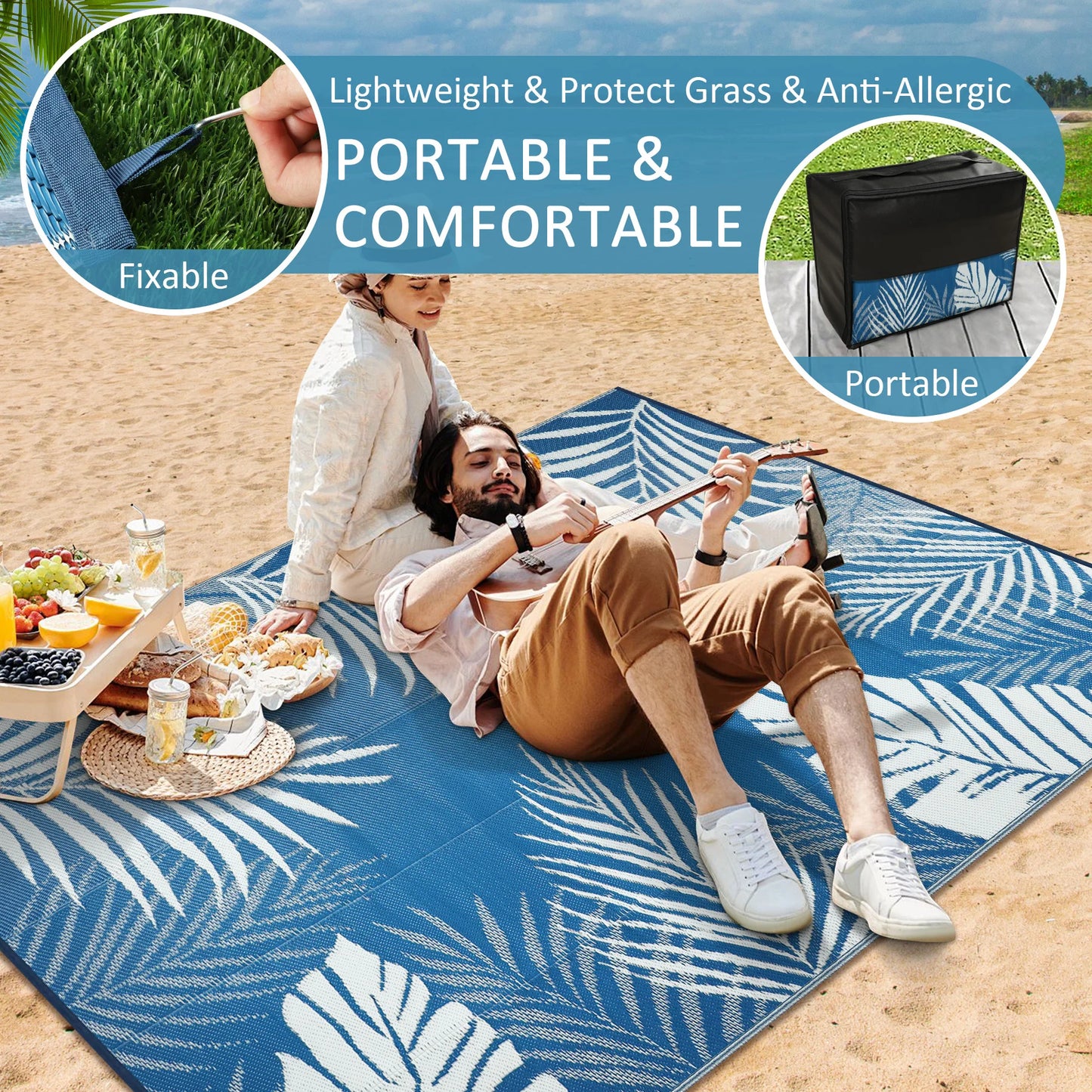 Outdoor Rug Waterproof Recycled Plastic Polypropylene For Patio Deck Camping