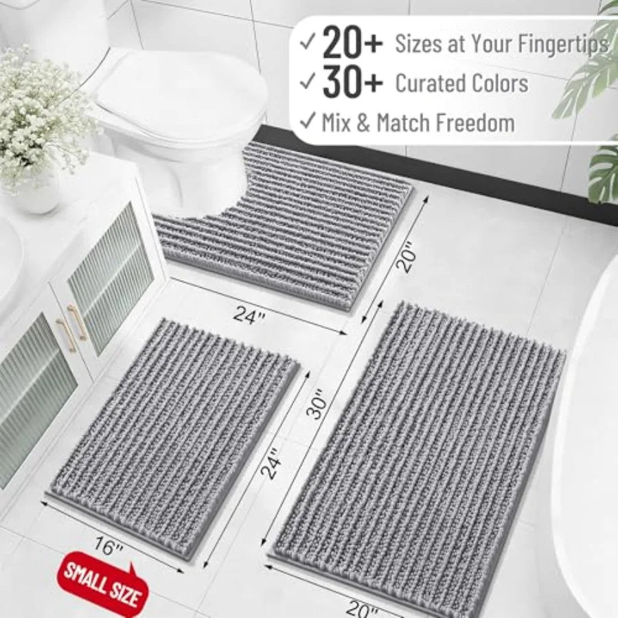 Soft Absorbent Chenille Bathroom Rug Mat With Non Slip Backing