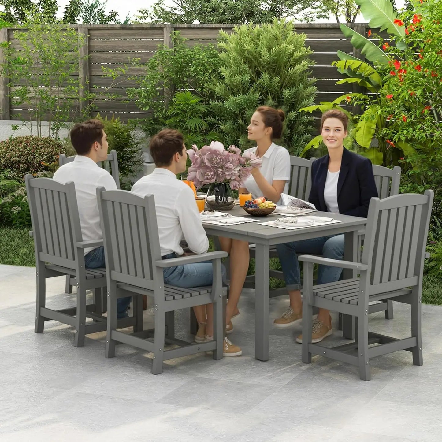 HDPE Dining Chair Set of 4 With Armrests Outdoor Patio