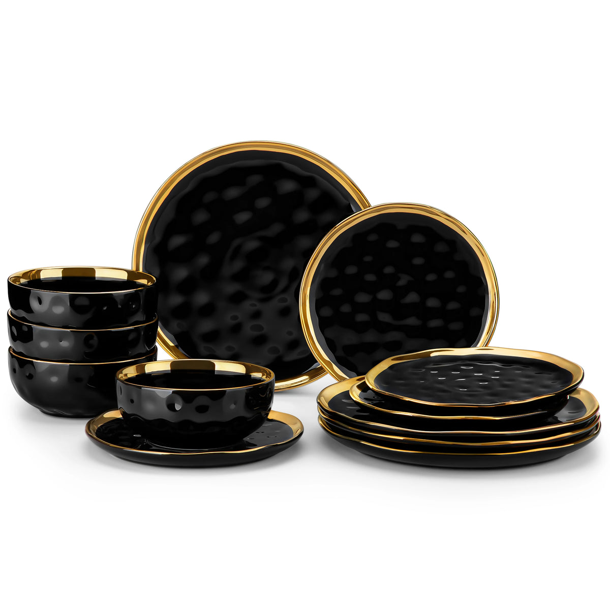 Malacasa Ceramic Dinnerware Set With Golden Rim Plates And Bowls