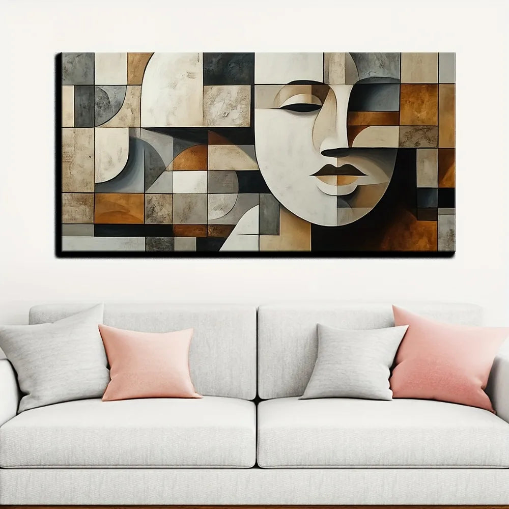 Abstract Geometric Oil Paintings Wall Decor Pine Frame