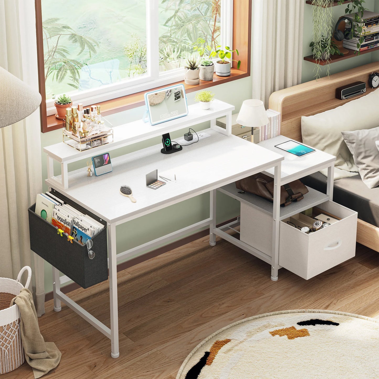 EnHomee 40 inch Office Desk With Monitor Stand And Charging