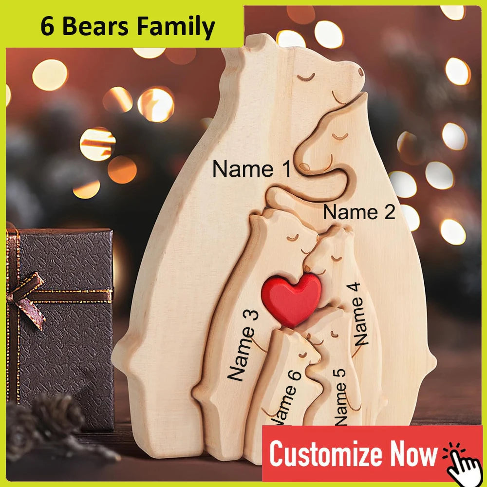 Bear Family Name Puzzle With Free Engraving For Home Desk