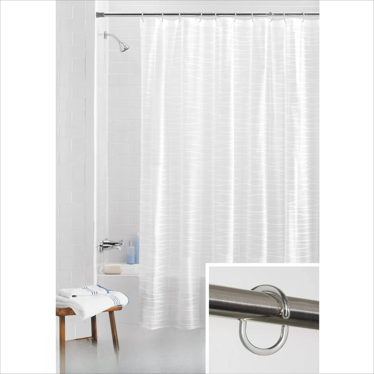 Waterproof PEVA Striped Shower Curtain Set with 12 Hooks