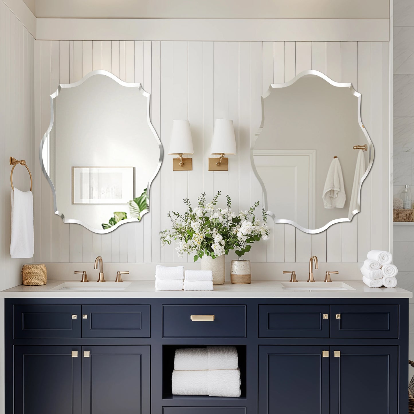 Wisfor Frameless Wall Mirror Beveled Edge For Bathroom