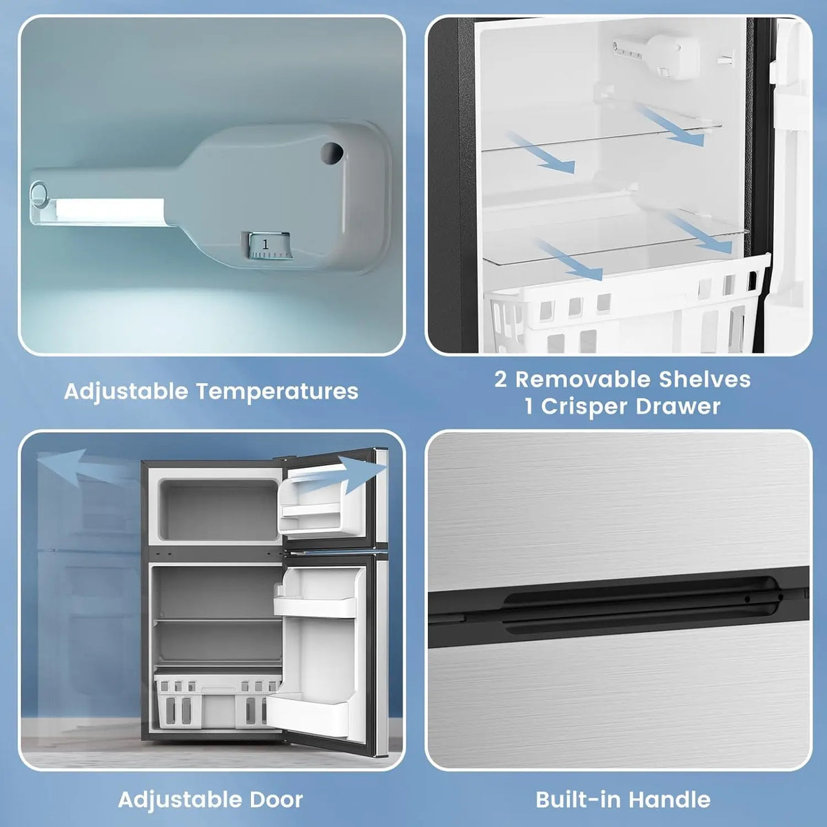 XMSJ Mini Fridge With Freezer And Adjustable Temperature Control