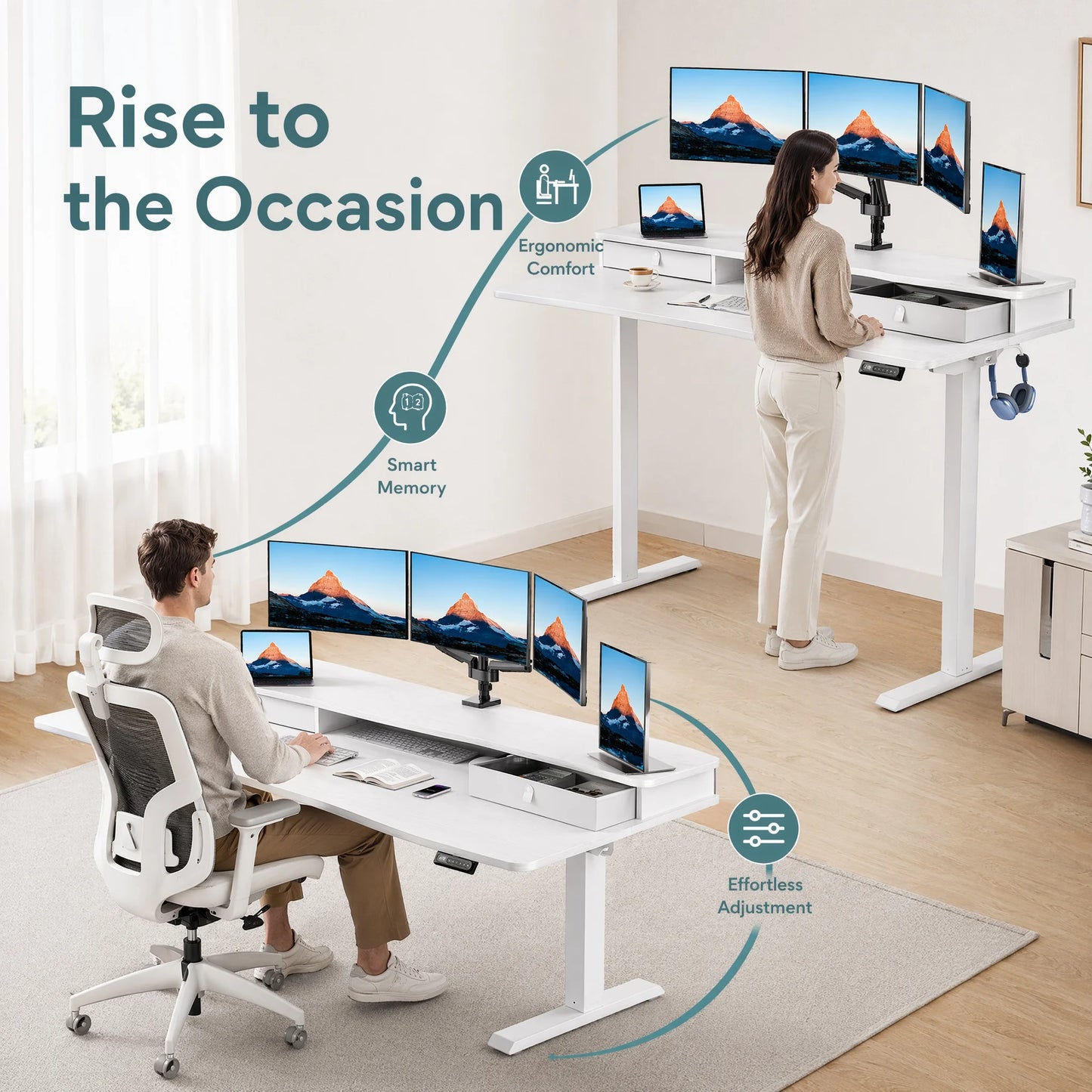 K Kyspho Electric Standing Desk With Two Drawers And Hooks