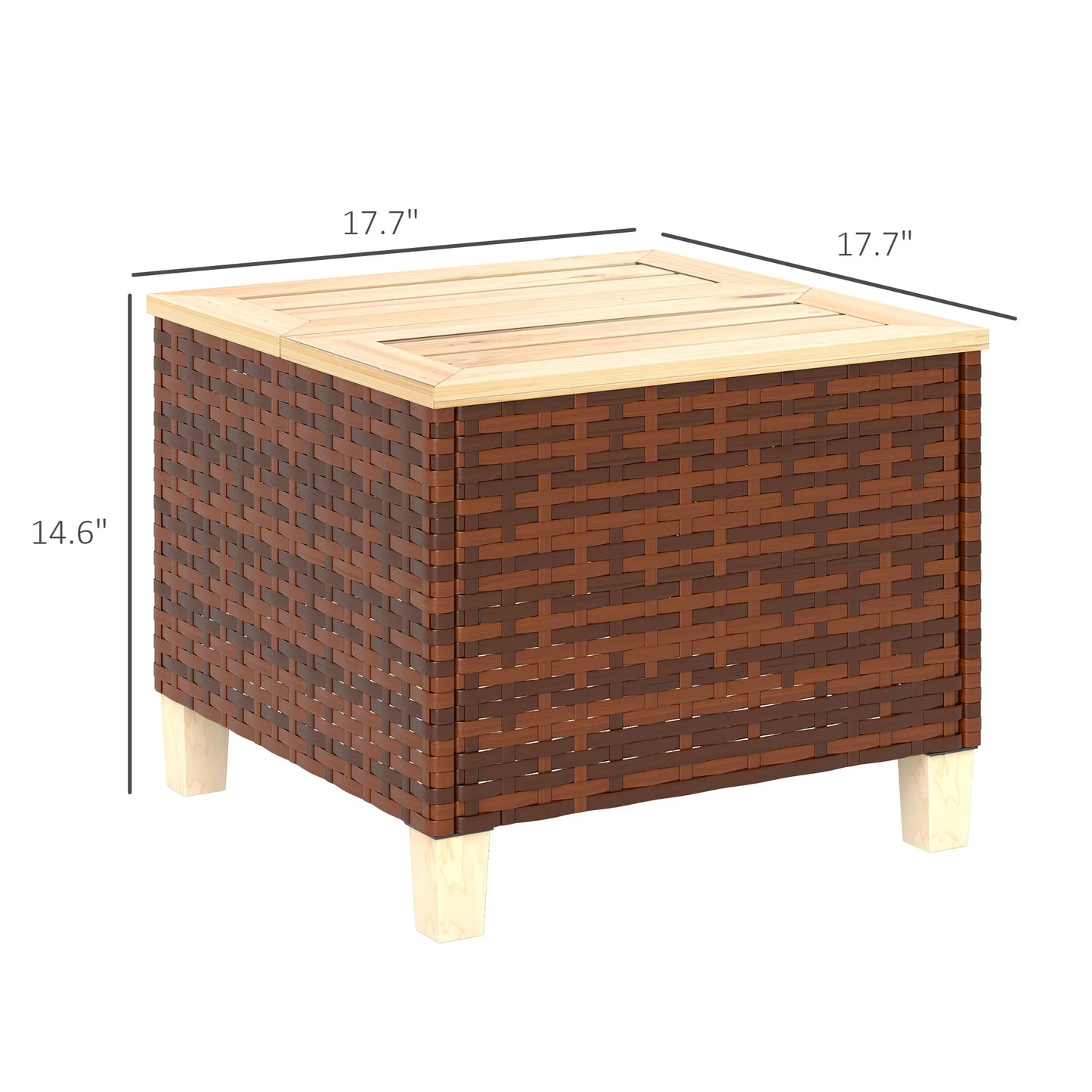 Outdoor Side Table With PE Rattan And Wood Top Patio
