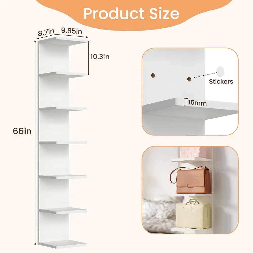 7Tier Floating Wall Shelf White Wall Mounted Display and Storage