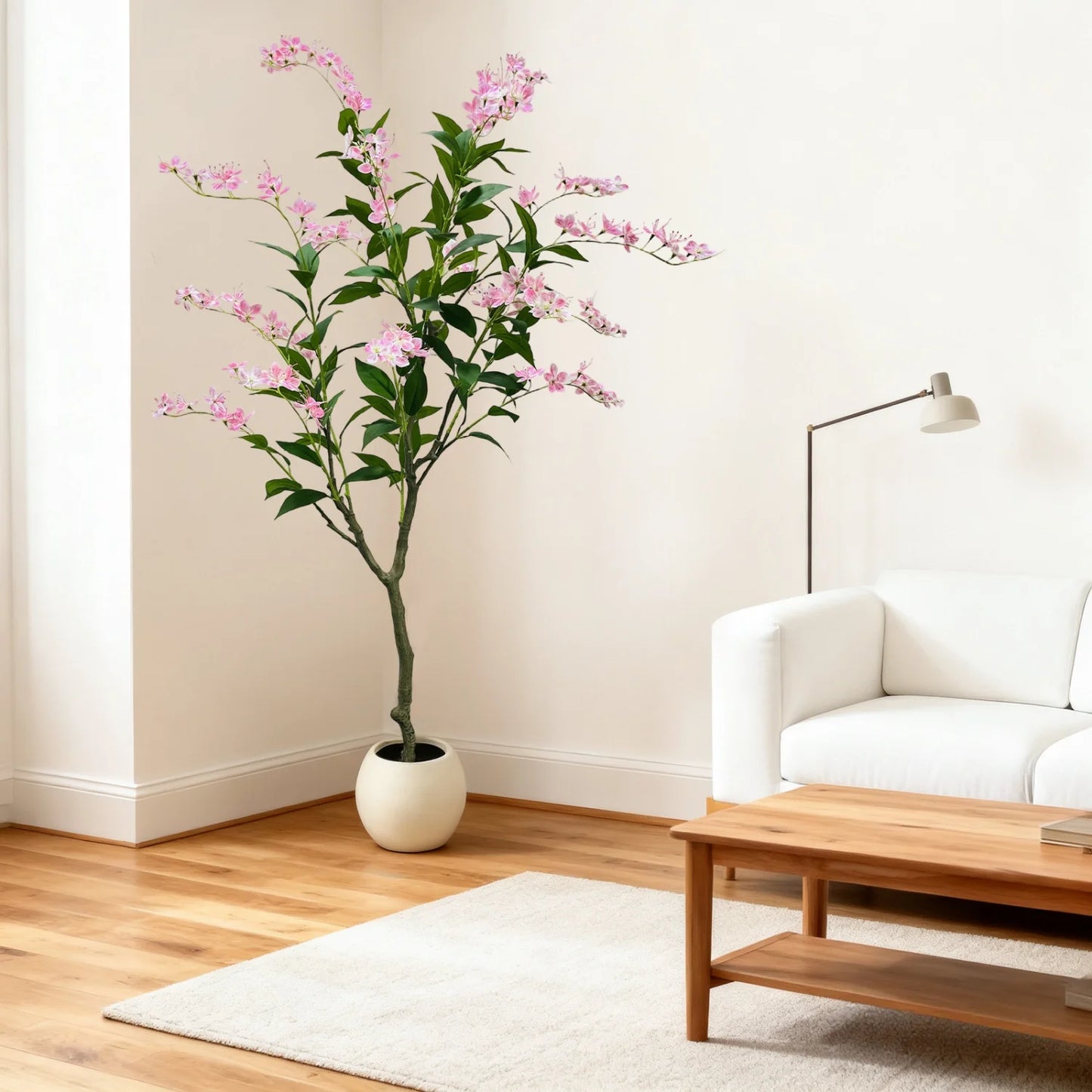 4ft/5ft/6ft Tall Artificial Jasmine Tree, Realistic Potted Fake Plants with White Pot, Faux Flowering Tree for Wedding,Lobby