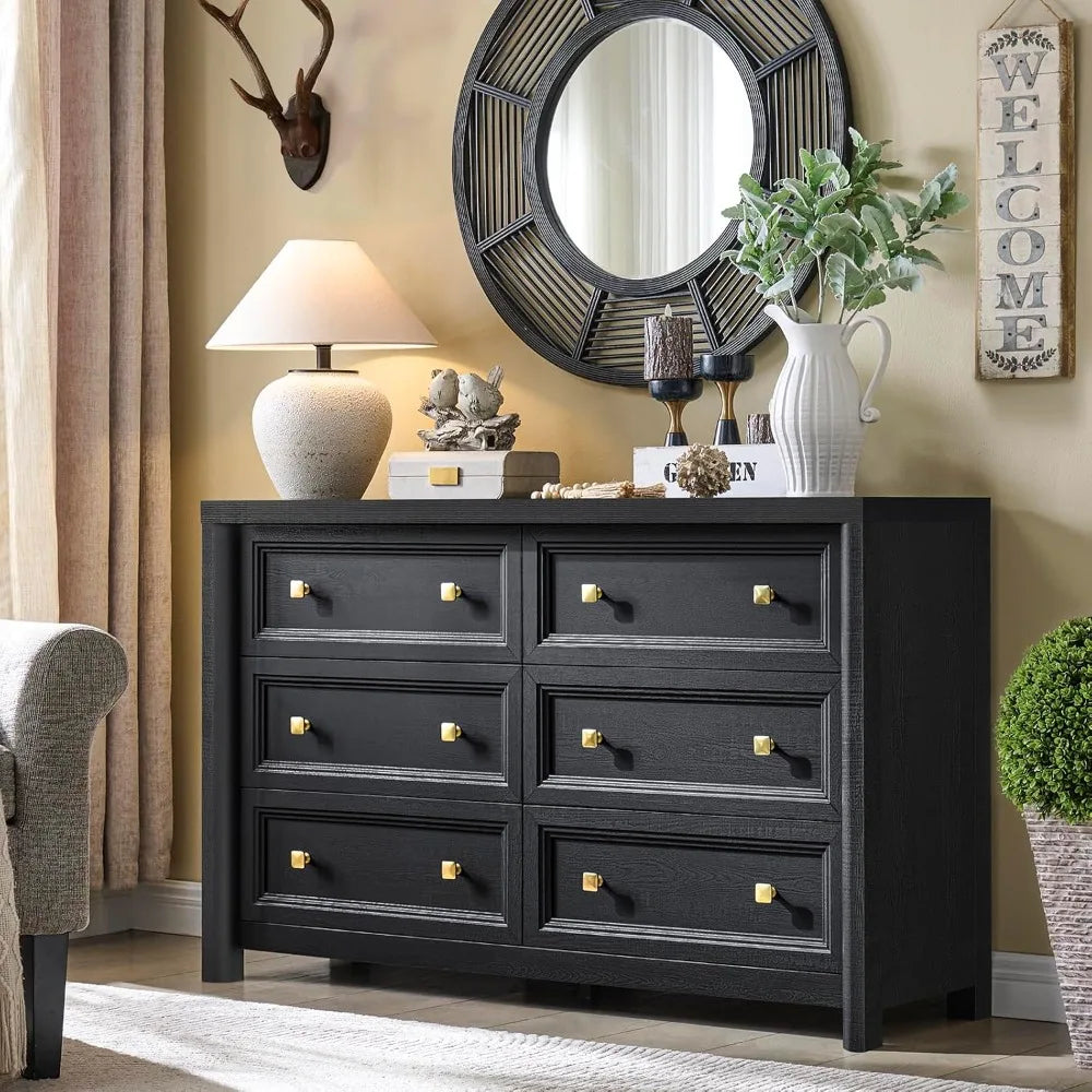 Farmhouse 6 Drawer Dresser In Solid Wood For Bedroom