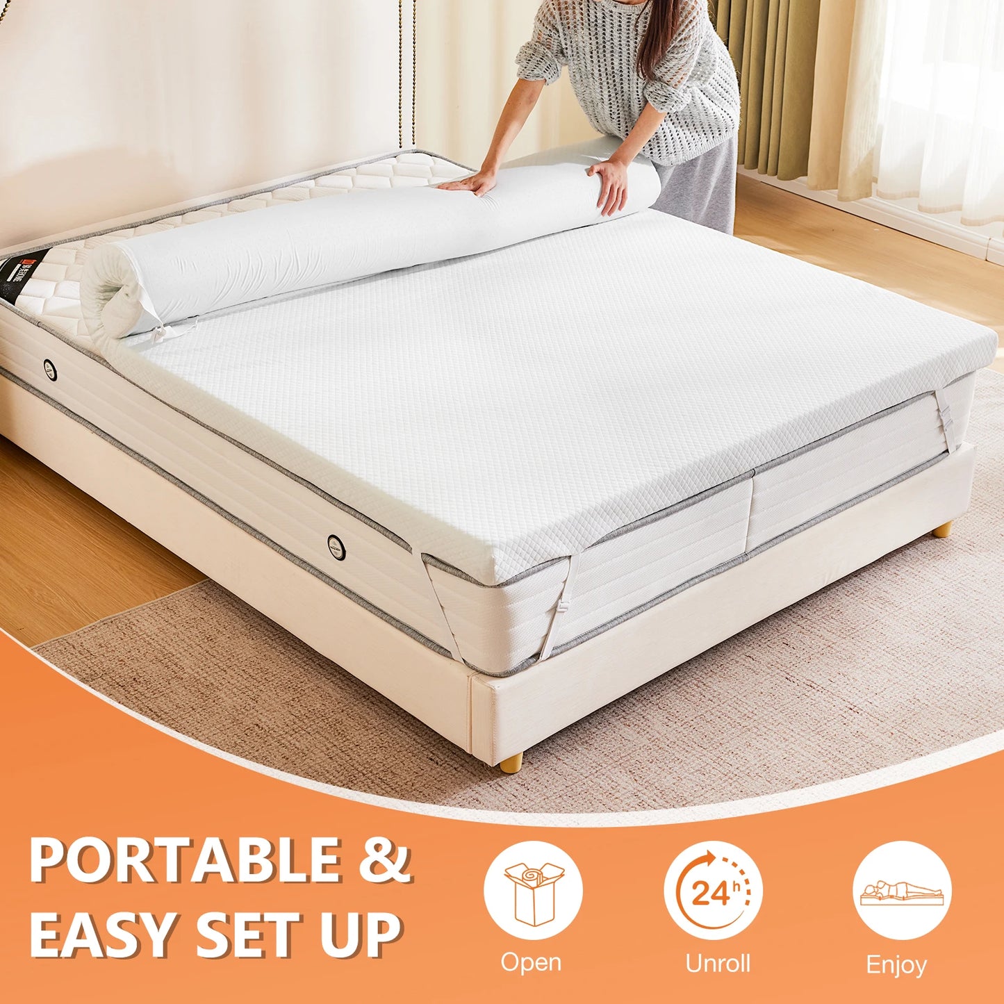 JHK Gel Memory Foam Mattress Topper With Fabric Cover Cooling