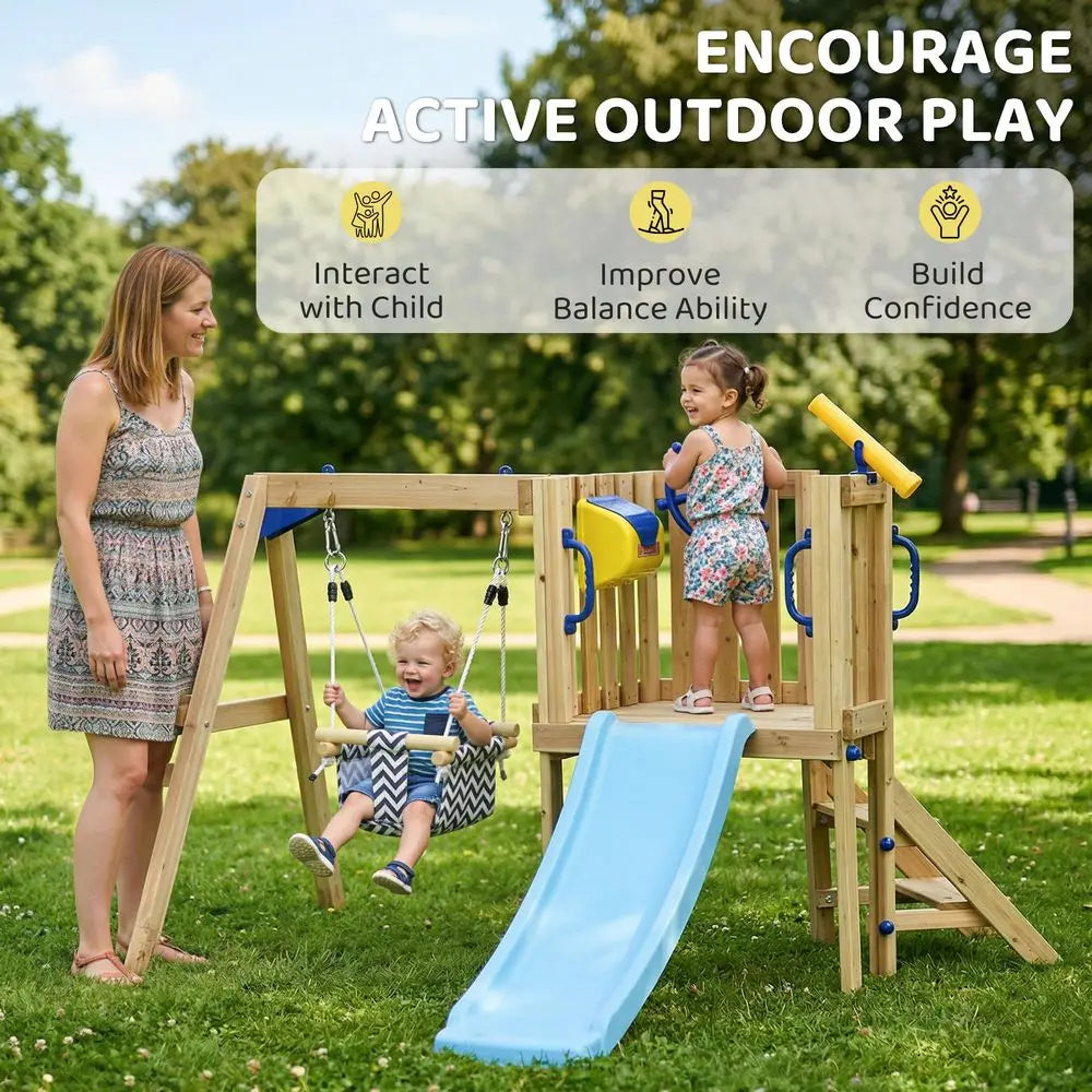 YTYIN Backyard Swing Set With Slide And Fort Toddler Playset