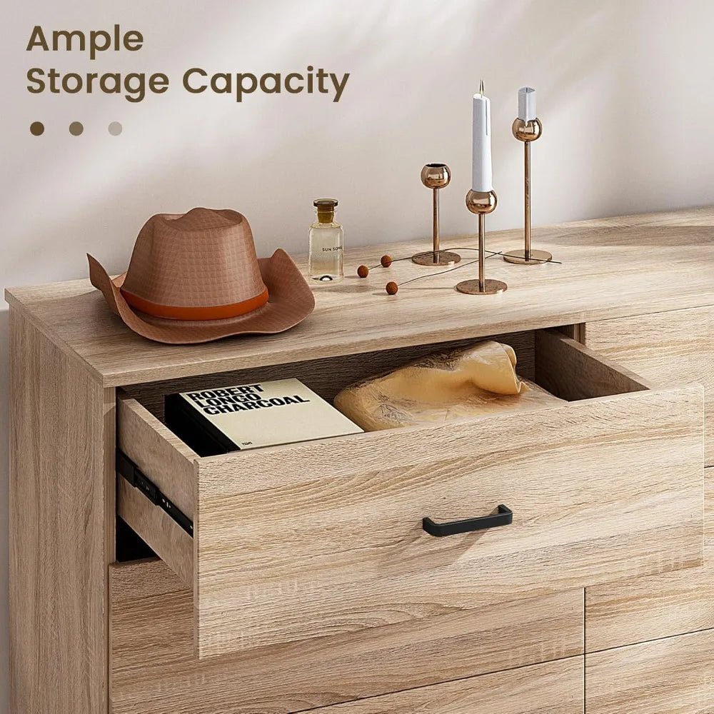 Modern 6 Drawer Dresser With Deep Drawers And TV Stand