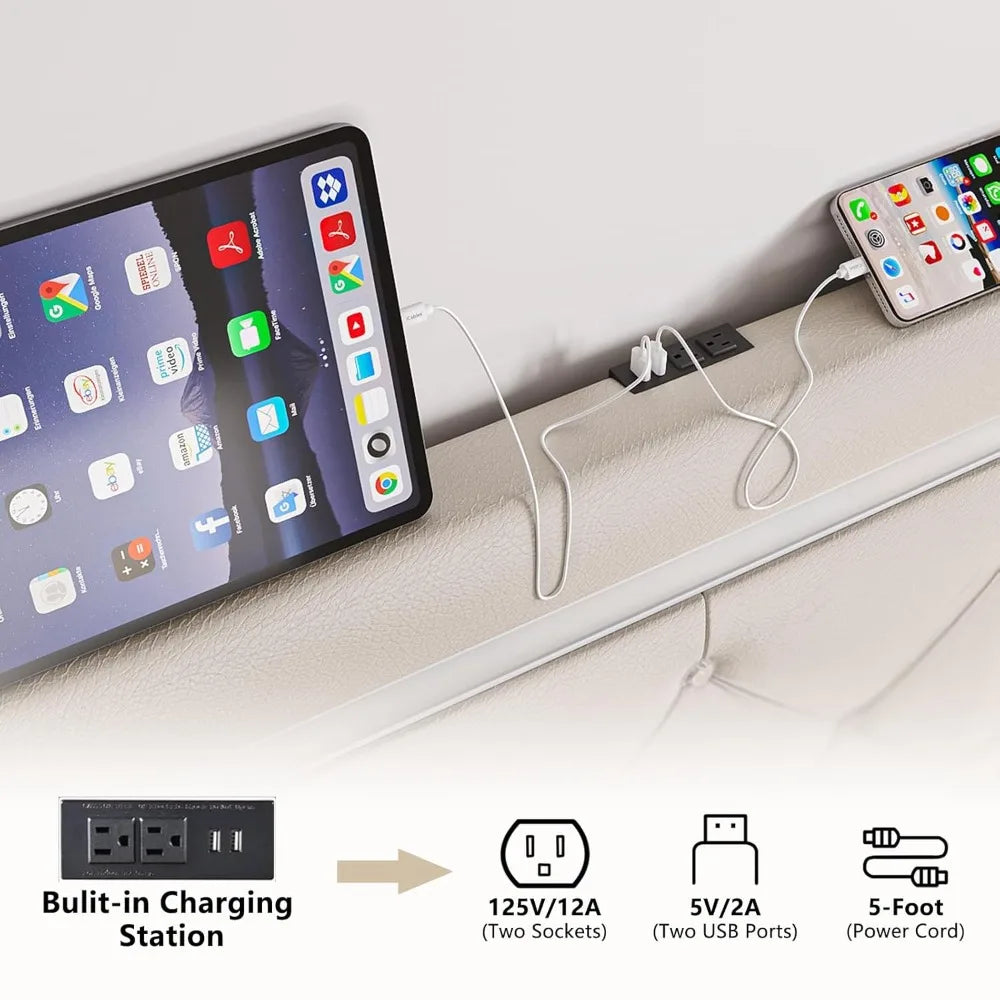 Bed Frame With Drawers LED Light USB Charge Station