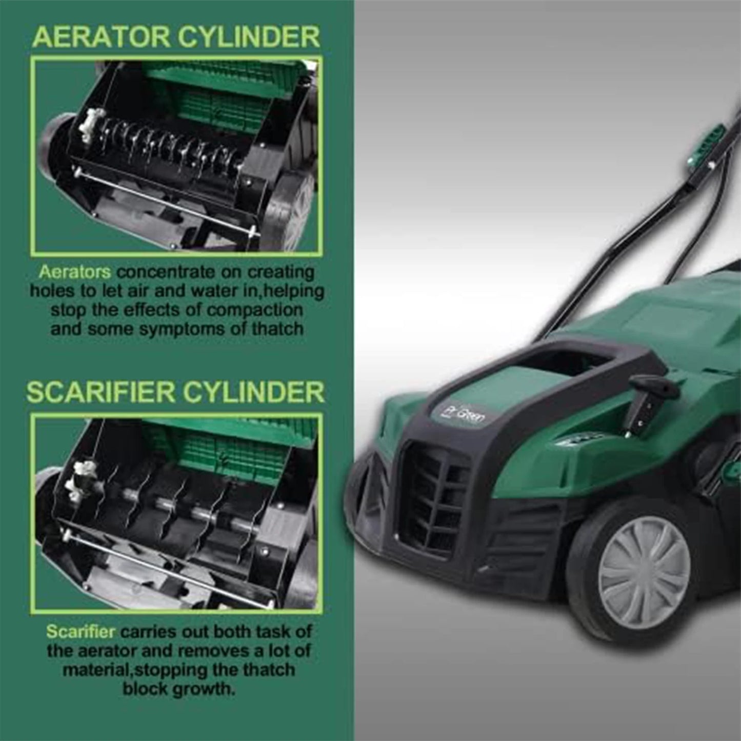 2-in-1 Electric Garden Scarifier & Dethatcher 15AMP Lawn Aerator with 58QT Detachable Bag 5 Height Adjustments for Thatch
