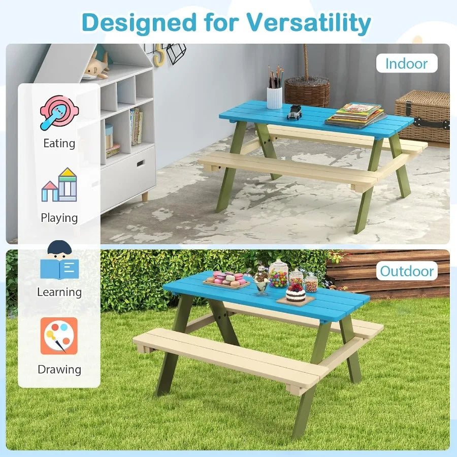 XIUWO Kids Picnic Table Set With Benches For Outdoor Use