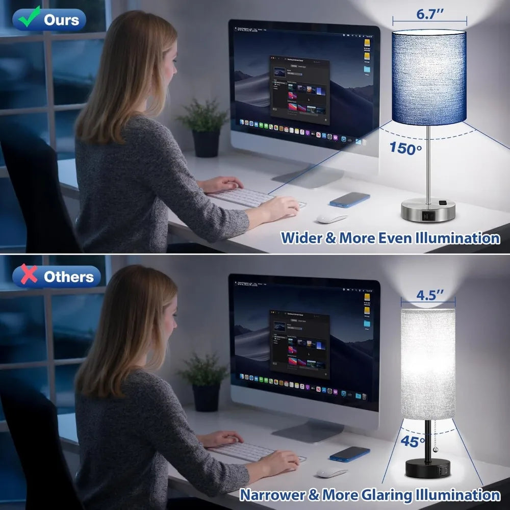 Touch Lamps Bedside USB And AC Outlet 3-Way Dimmable