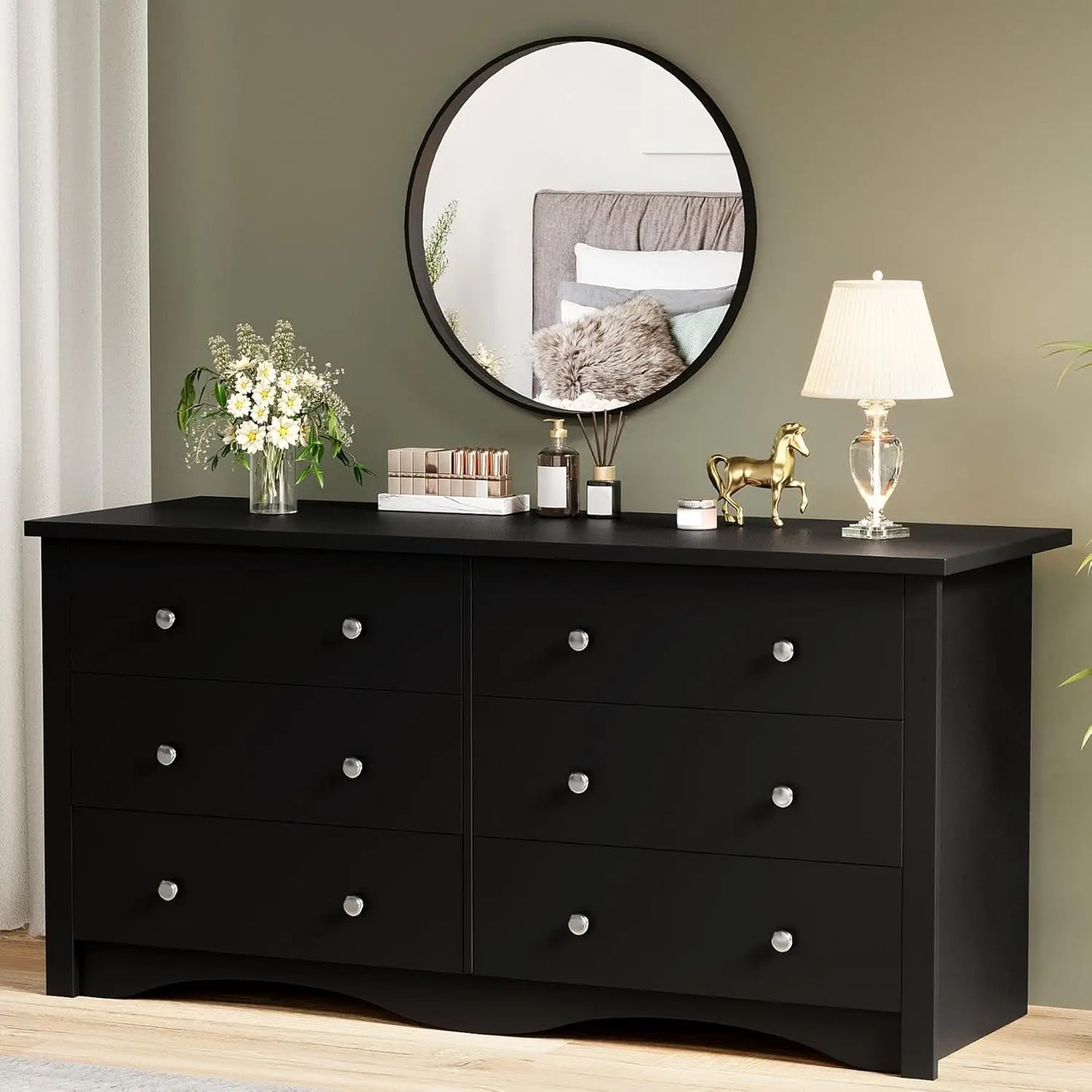 Six-Drawer Wood Dresser for Bedroom and Living Spaces