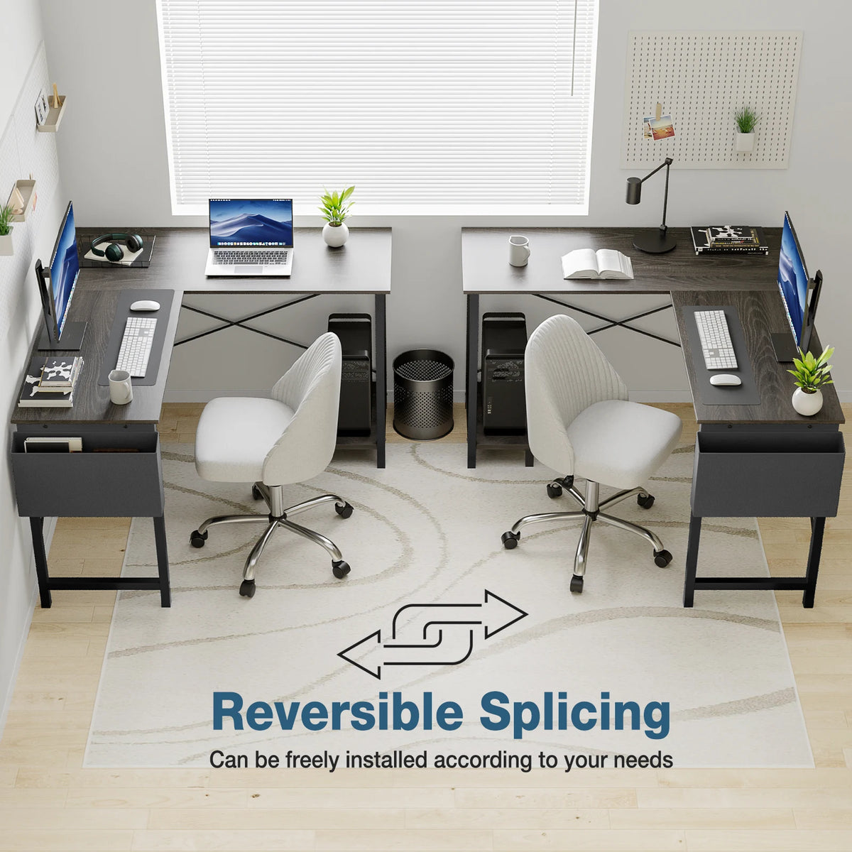 JHK L Shape Computer Desk With CPU Storage Shelf