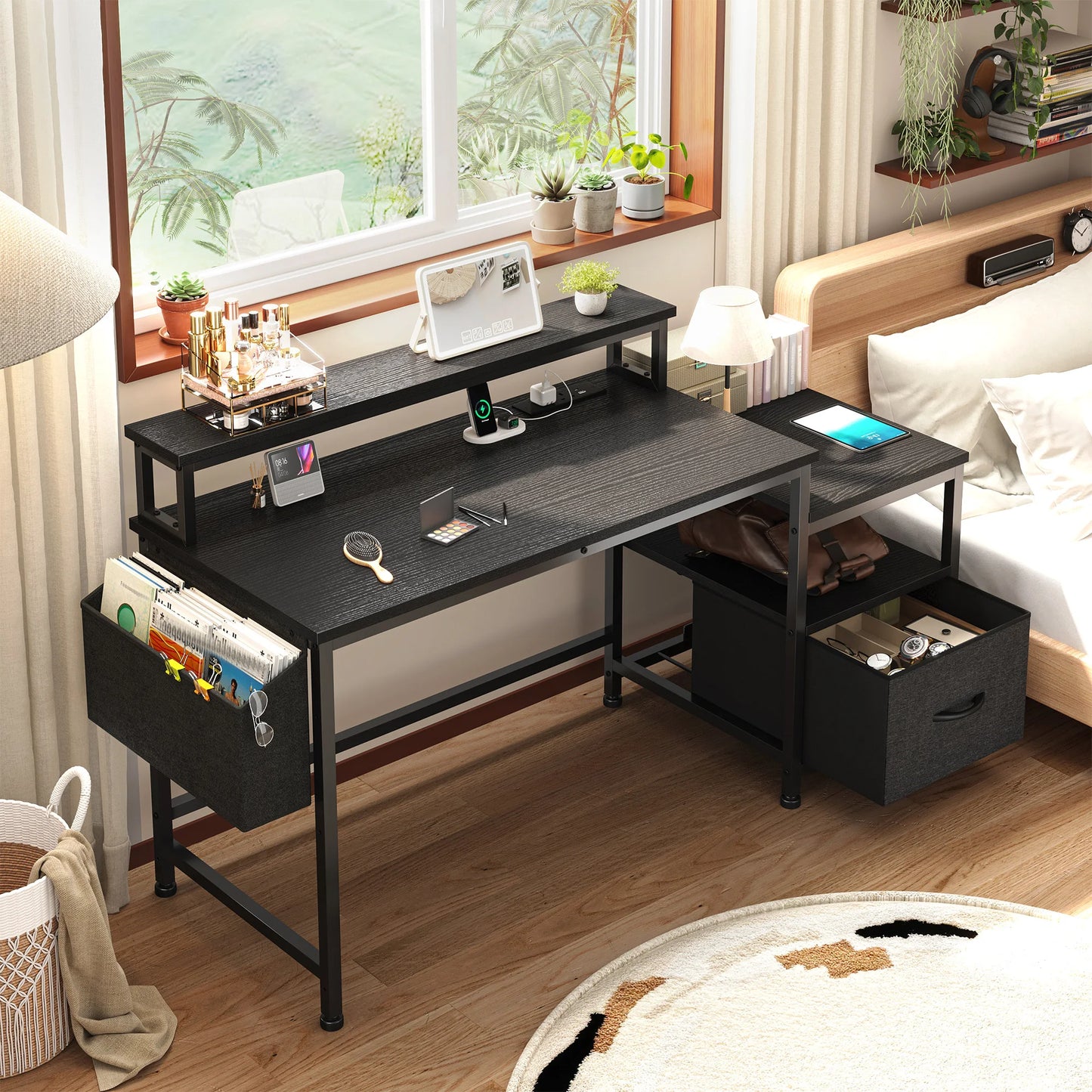 EnHomee 40 inch Office Desk With Monitor Stand And Charging