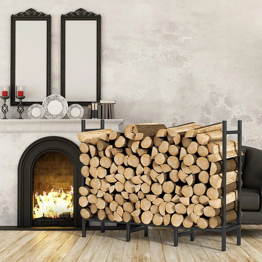 5.3FT Heavy Duty Firewood Rack Adjustable Metal Log Stacker Stand Outdoor Indoor