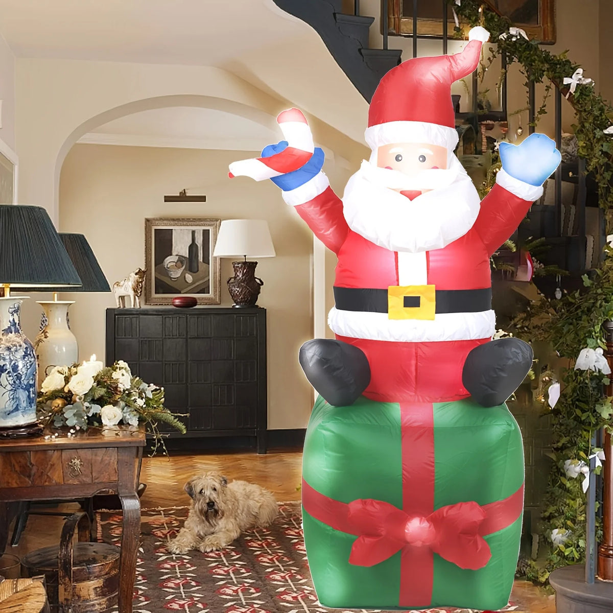LED Inflatable Santa Claus With Candy Cane And Gift Sack