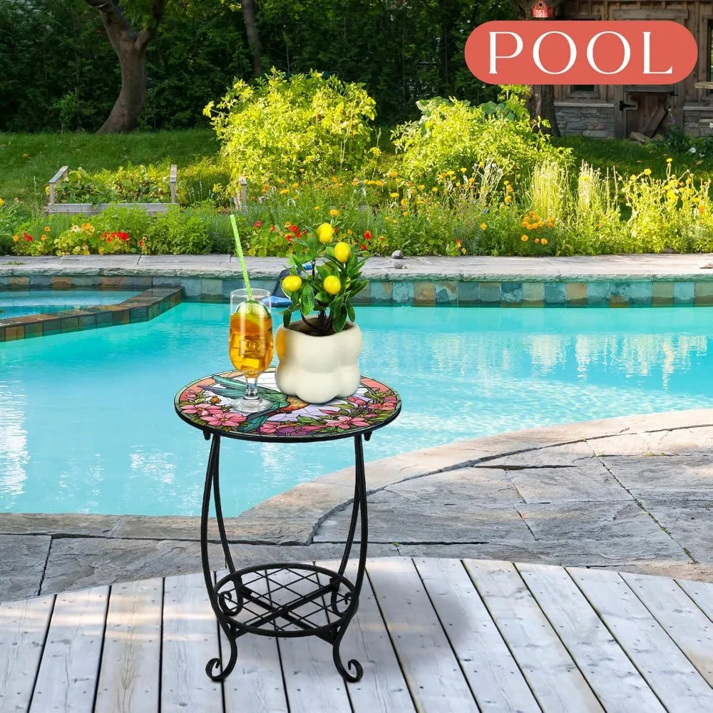 NBVCX Small Round Mosaic Outdoor Side Table For Patio