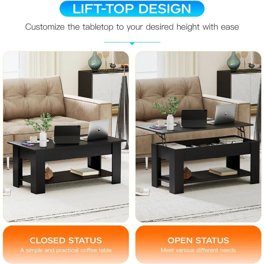 XIUWO Lift Top Coffee Table With Hidden Storage For Living Room