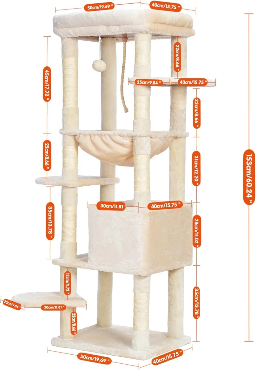 Heybly Heavy Duty Cat Tree For Indoor Cats With Multi Level Plush Condo