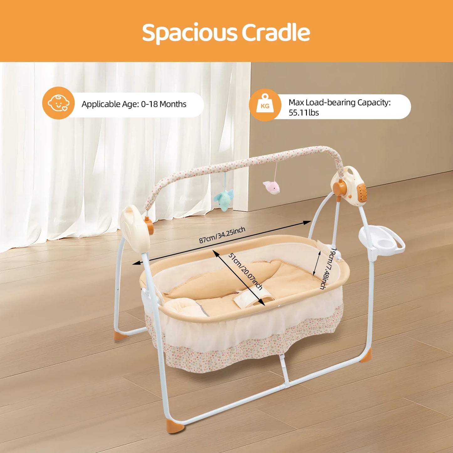 Foldable Electric Baby Cradle Swing With Remote Control Bluetooth Music
