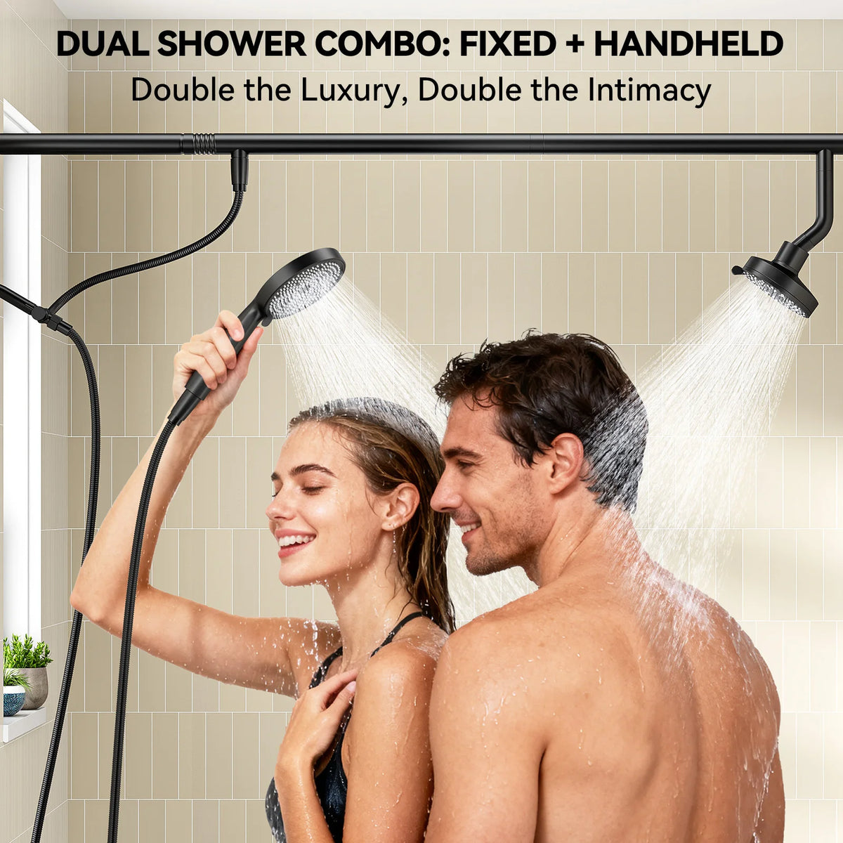 Dual Shower Head System With Handheld For Couples High Pressure