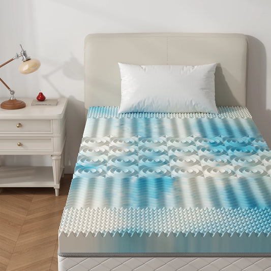 JHK 2 Inch Gel Memory Foam Mattress Topper 5-Zone Pressure Relief Full Size Cooling Mattress Soft and Breathable Bed Topper