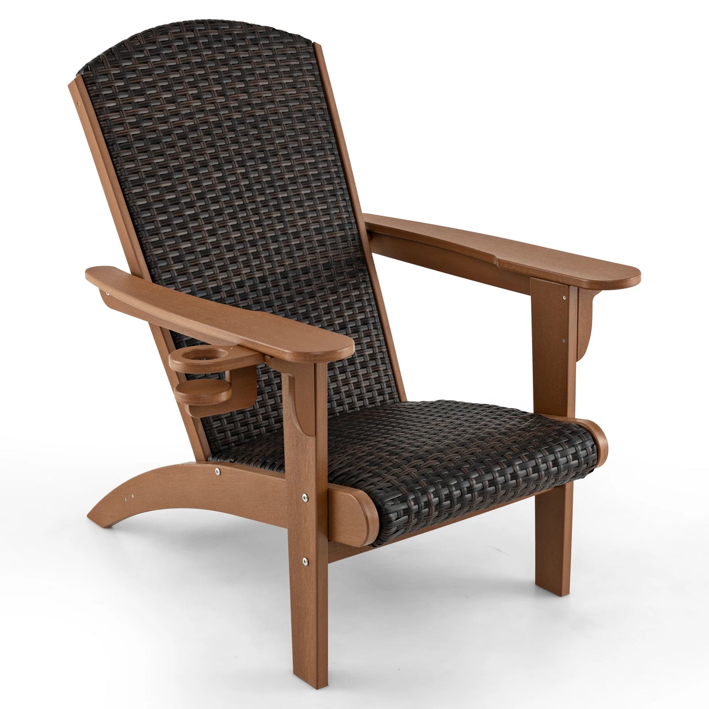 LIFEZEAL Patio Adirondack Chair With Rattan Padded Seat And Cupholder