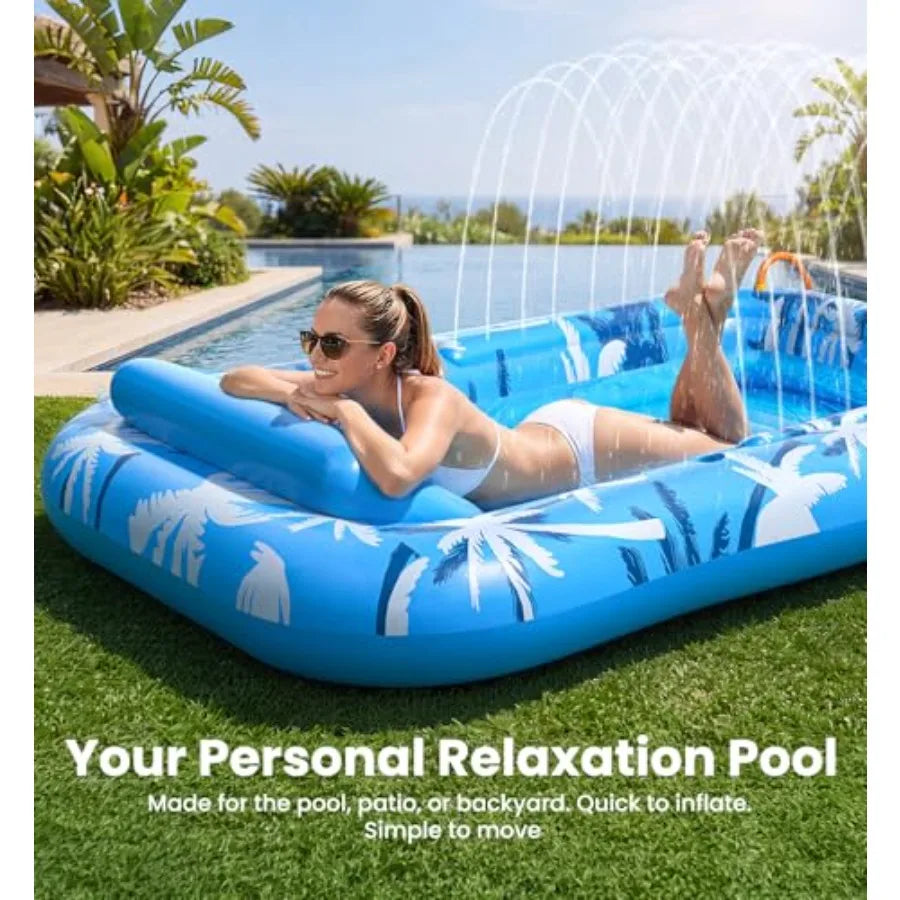 Inflatable Tanning Pool Lounger Float With Sprinkler
